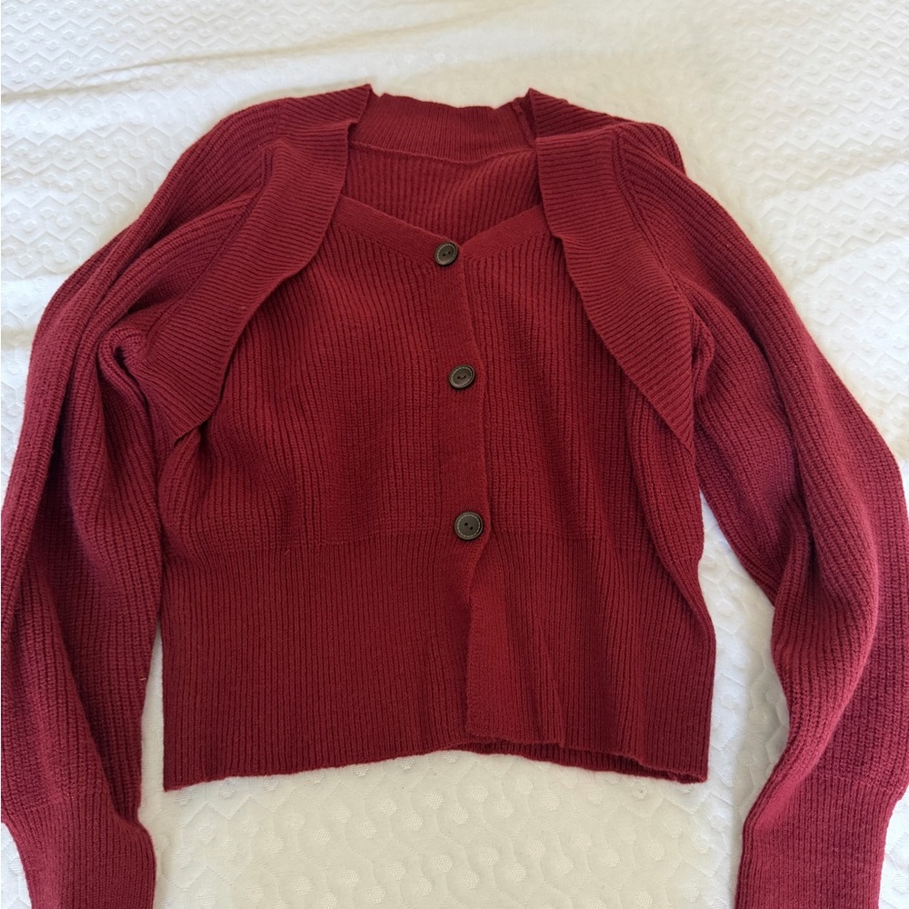 Elegant Maroon Button-Up Cardigan